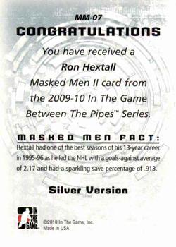 2009-10 In The Game Between The Pipes - Masked Men II Silver #MM-07 Ron Hextall  Back