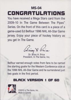 2009-10 In The Game Between The Pipes - Mega Stars Black #MS-04 Ed Belfour  Back