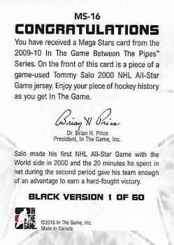 2009-10 In The Game Between The Pipes - Mega Stars Black #MS-16 Tommy Salo  Back
