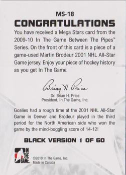 2009-10 In The Game Between The Pipes - Mega Stars Black #MS-18 Martin Brodeur  Back
