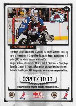 1997-98 Donruss Canadian Ice - Stanley Cup Scrapbook #27 Patrick Roy Back