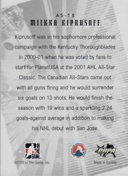 2009-10 In The Game Heroes and Prospects - AHL All Star Legends #AS-18 Miikka Kiprusoff  Back