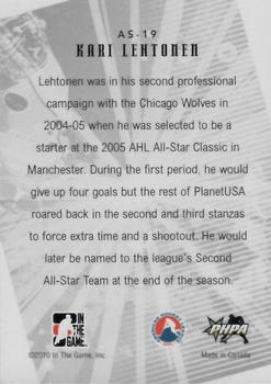 2009-10 In The Game Heroes and Prospects - AHL All Star Legends #AS-19 Kari Lehtonen  Back