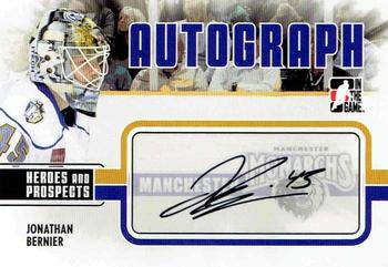 2009-10 In The Game Heroes and Prospects - Autographs #A-JB Jonathan Bernier  Front