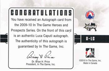 2009-10 In The Game Heroes and Prospects - Autographs #A-LC Luca Caputi  Back