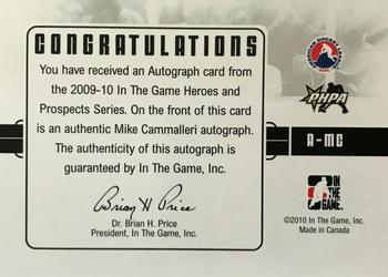 2009-10 In The Game Heroes and Prospects - Autographs #A-MC Mike Cammalleri  Back