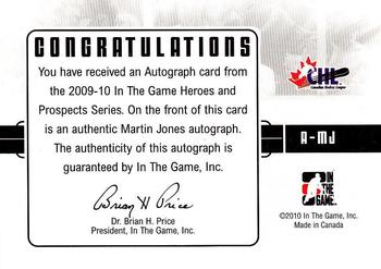 2009-10 In The Game Heroes and Prospects - Autographs #A-MJ Martin Jones  Back