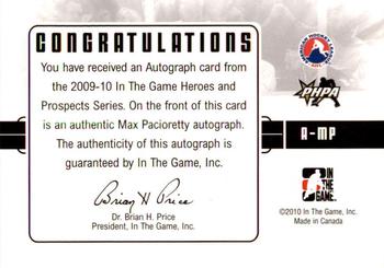 2009-10 In The Game Heroes and Prospects - Autographs #A-MP Max Pacioretty  Back