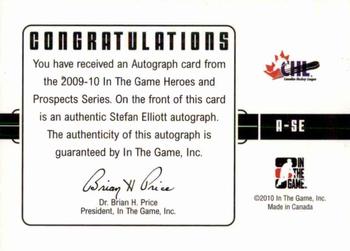 2009-10 In The Game Heroes and Prospects - Autographs #A-SE Stefan Elliott  Back