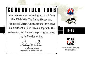 2009-10 In The Game Heroes and Prospects - Autographs #A-TB Tyler Bozak  Back