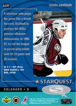 1997-98 Collector's Choice - StarQuest #SQ38 Sandis Ozolinsh Back