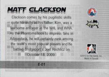 2009-10 In The Game Heroes and Prospects - Enforcers #E-01 Matt Clackson  Back