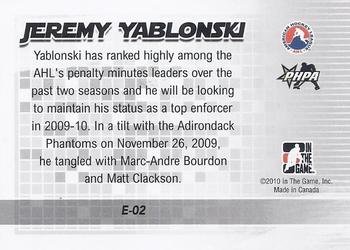 2009-10 In The Game Heroes and Prospects - Enforcers #E-02 Jeremy Yablonski  Back