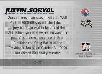 2009-10 In The Game Heroes and Prospects - Enforcers #E-03 Justin Soryal  Back