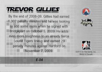 2009-10 In The Game Heroes and Prospects - Enforcers #E-04 Trevor Gillies  Back
