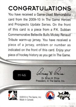 2009-10 In The Game Heroes and Prospects - Game Used Jerseys #M-46 P.K. Subban  Back