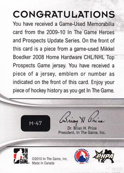 2009-10 In The Game Heroes and Prospects - Game Used Numbers Silver #M-47 Mikkel Boedker  Back