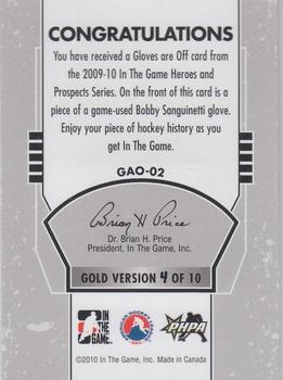 2009-10 In The Game Heroes and Prospects - Gloves Are Off Gold #GAO-02 Bob Sanguinetti  Back