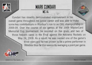 2009-10 In The Game Heroes and Prospects - Memorial Cup Winners #MC-14 Mark Cundari  Back