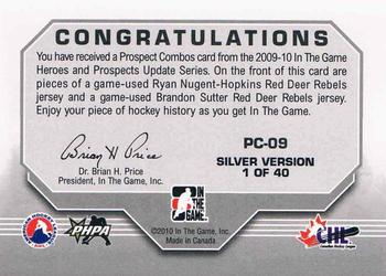 2009-10 In The Game Heroes and Prospects - Prospect Combos Jerseys #PC-09 Ryan Nugent-Hopkins / Brandon Sutter  Back