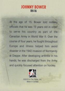 2009-10 In The Game Heroes and Prospects - Real Heroes #RH-16 Johnny Bower  Back