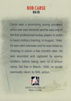 2009-10 In The Game Heroes and Prospects - Real Heroes #RH-18 Bob Carse  Back