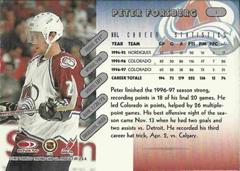 1997-98 Donruss #1 Peter Forsberg Back