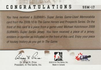 2009-10 In The Game Heroes and Prospects - Subway Series Emblems Gold #SSM-17 Michael Hutchinson  Back