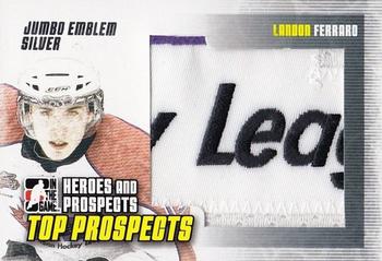 2009-10 In The Game Heroes and Prospects - Top Prospects Game Used Emblems Silver #JM-19 Landon Ferraro  Front