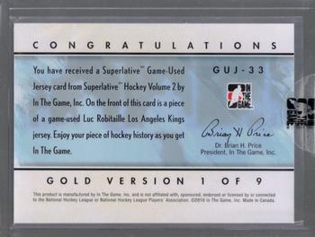 2009-10 In The Game Superlative - Game Used Jerseys Gold #GUJ33 Luc Robitaille  Back