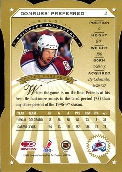 1997-98 Donruss Preferred - Cut to the Chase #2 Peter Forsberg Back