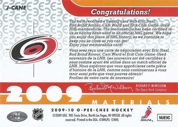 2009-10 O-Pee-Chee - Materials - Quad Jerseys #J-CANE Cam Ward / Eric Staal / Erik Cole / Rod Brind'Amour Back