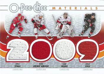 2009-10 O-Pee-Chee - Materials - Quad Jerseys #J-CANE Cam Ward / Eric Staal / Erik Cole / Rod Brind'Amour Front