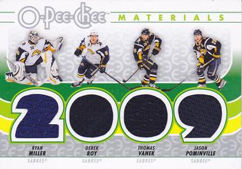 2009-10 O-Pee-Chee - Materials - Quad Jerseys #J-SABR Derek Roy / Jason Pominville / Ryan Miller / Thomas Vanek  Front
