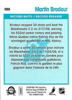 2009-10 O-Pee-Chee - Record Breakers #RB8 Martin Brodeur Back