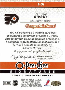 2009-10 O-Pee-Chee - Signatures #S-GI Claude Giroux  Back