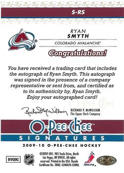 2009-10 O-Pee-Chee - Signatures #S-RS Ryan Smyth  Back