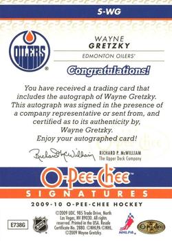 2009-10 O-Pee-Chee - Signatures #S-WG Wayne Gretzky  Back
