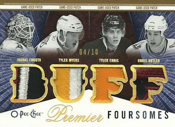 2009-10 O-Pee-Chee Premier - Foursomes Patches #4J-EMEB Jhonas Enroth / Tyler Myers / Tyler Ennis / Chris Butler  Front
