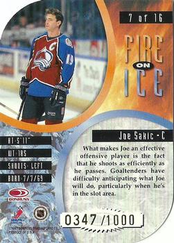 1997-98 Leaf - Fire on Ice #7 Joe Sakic Back