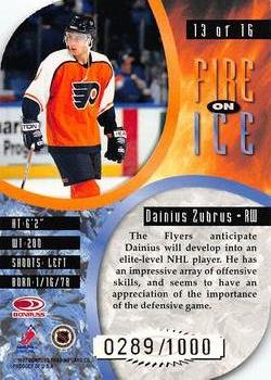 1997-98 Leaf - Fire on Ice #13 Dainius Zubrus Back