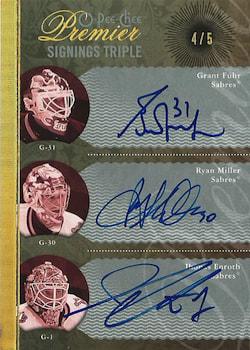 2009-10 O-Pee-Chee Premier - Signings Triples Gold #PS3-FME Grant Fuhr / Ryan Miller / Jhonas Enroth  Front