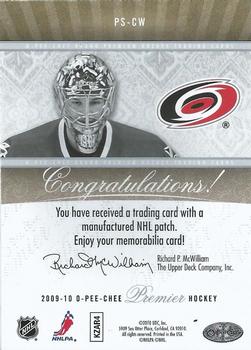 2009-10 O-Pee-Chee Premier - Stitchings #PS-CW Cam Ward  Back