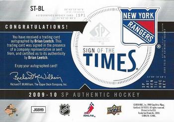 2009-10 SP Authentic - Sign of the Times #ST-BL Brian Leetch Back