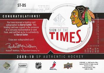 2009-10 SP Authentic - Sign of the Times #ST-DS Darryl Sutter Back