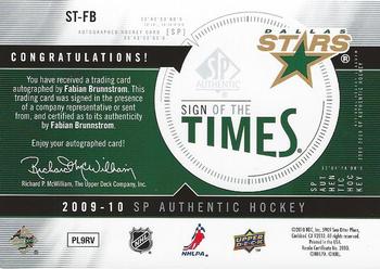 2009-10 SP Authentic - Sign of the Times #ST-FB Fabian Brunnstrom Back