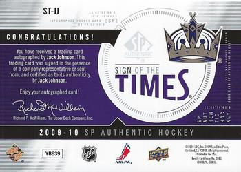 2009-10 SP Authentic - Sign of the Times #ST-JJ Jack Johnson Back