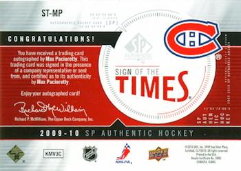 2009-10 SP Authentic - Sign of the Times #ST-MP Max Pacioretty Back