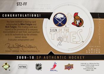 2009-10 SP Authentic - Sign of the Times 2 #ST2-FF Mike Foligno / Nick Foligno  Back
