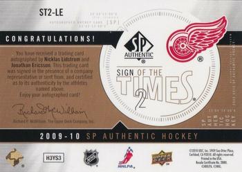 2009-10 SP Authentic - Sign of the Times 2 #ST2-LE Nicklas Lidstrom / Jonathan Ericsson Back